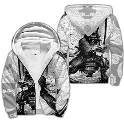 BBYOUTH Japanischer Samurai Drache Tattoo Zip Hoodie, 3D-Druck Herbst Winter Trainingsanzug Warme Fleece Jacke (US-Größe),Samurai White,4XL von BBYOUTH