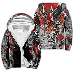 BBYOUTH Japanischer Samurai Drache Tattoo Zip Hoodie, 3D-Druck Herbst Winter Trainingsanzug Warme Fleece Jacke (US-Größe),Tiger,4XL von BBYOUTH