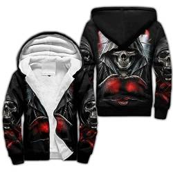 BBYOUTH Reaper Skull Zip Hoodie 3D Gedruckt Winter Faux Kaschmir Dicke Warme Jacke Herren Neuheit Mantel,Grim Reaper,3XL von BBYOUTH