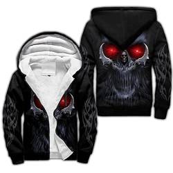 BBYOUTH Reaper Skull Zip Hoodie 3D Gedruckt Winter Faux Kaschmir Dicke Warme Jacke Herren Neuheit Mantel,Sickle,4XL von BBYOUTH