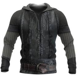 BBYOUTH Tempelritter Rüstung Hoodie 3D Gedruckt Herren Retro Mittelalter Historische Cosplay Kostüme Nordischen Geschenk,Kingdom Warrior Hoodie,L von BBYOUTH