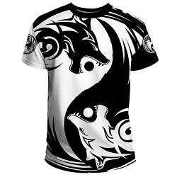 BBYOUTH Wikinger 3D Herren T-Shirt, Nordischer Mythos Odin Ragnar Tattoo Sommer Ultradünne Kurzarm Cosplay Kostüm(11 USA Größe),Yin Yang Wolf,3XL von BBYOUTH