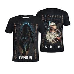 BBYOUTH Wikinger T-Shirt, 3D Bedruckter Nordischer Mythos Odin Tattoo Cosplay Sommer Ultradünne Kurzarm (11 USA Größe),Odin Fenrir,L von BBYOUTH