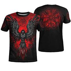 BBYOUTH Wikinger T-Shirt, 3D Bedruckter Nordischer Mythos Odin Tattoo Cosplay Sommer Ultradünne Kurzarm (11 USA Größe),Raven of Odin,3XL von BBYOUTH