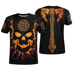 BBYOUTH Wikinger T-Shirt, 3D Bedruckter Nordischer Mythos Odin Tattoo Cosplay Sommer Ultradünne Kurzarm (11 USA Größe),Viking Skull,3XL von BBYOUTH