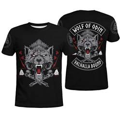 BBYOUTH Wikinger T-Shirt, 3D Bedruckter Nordischer Mythos Odin Tattoo Cosplay Sommer Ultradünne Kurzarm (11 USA Größe),Wolf of Odin,L von BBYOUTH