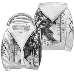 BBYOUTH Wikinger Winterjacke 3D Dedruckte Nordische Mythologie Fleece Sherpa Futter Warmer Reißverschluss Hoodie,Gungnir,L von BBYOUTH