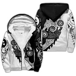 BBYOUTH Wikinger Winterjacke 3D Dedruckte Nordische Mythologie Fleece Sherpa Futter Warmer Reißverschluss Hoodie,Sköll and hati,XXL von BBYOUTH