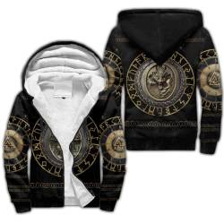 BBYOUTH Wikinger Winterjacke 3D Dedruckte Nordische Mythologie Fleece Sherpa Futter Warmer Reißverschluss Hoodie,Valknut,5XL von BBYOUTH