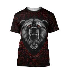 Berserker Krieger Bär Wikinger Kleidung Herren Cosplay Kapuzen Mantel 3D Gedruckt Shirt - Nordische Mythos Thema,T Shirt,XL von BBYOUTH