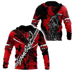 Herren Japan Samurai Hoodie 3D Print Katana Schwert Tattoo Bushido Rüstung Pullover US Oversize Shirt,Zipper,L von BBYOUTH