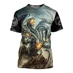 Männer Dragon Shirt Ritter Rüstung 3D Bedruckt Hipster Sommer Casual Kurzarm Tops TX0161,Four Headed Dragon,7XL von BBYOUTH