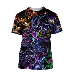 Männer Dragon Shirt Ritter Rüstung 3D Bedruckt Hipster Sommer Casual Kurzarm Tops TX0161,Purple Flying Dragon,4XL von BBYOUTH