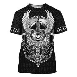 Wikinger T-Shirt, 3D Bedruckter Nordischer Mythos Thor Hammer Fenrir Wolf Tattoo Kurzarm Cosplay Shirt (11 USA Größe),Odin Logo,7XL von BBYOUTH