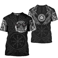 Wikinger T-Shirt, 3D Bedruckter Nordischer Mythos Thor Hammer Fenrir Wolf Tattoo Kurzarm Cosplay Shirt (11 USA Größe),Vegvisir,3XL von BBYOUTH