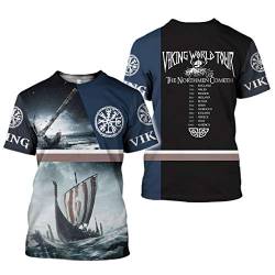 Wikinger T-Shirt, 3D Bedruckter Nordischer Mythos Thor Hammer Fenrir Wolf Tattoo Kurzarm Cosplay Shirt (11 USA Größe),Viking World Tour,7XL von BBYOUTH