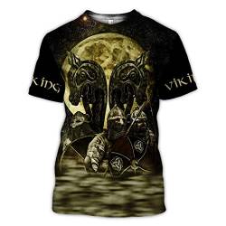 Wikinger T-Shirt, 3D Bedruckter Nordischer Mythos Thor Hammer Fenrir Wolf Tattoo Kurzarm Cosplay Shirt (11 USA Größe),Warriors,7XL von BBYOUTH