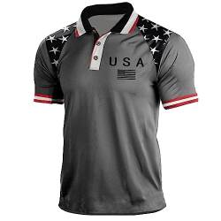 BBauer Herren Golf Poloshirt Sommer USA Flagge Aufdruck Freizeitkultur Kurzarm Polo Tshirts Farbe6 L von BBauer