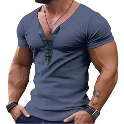Herren Slim Fit Tshirt Mit VAusschnitt Fashion Trend Fitness Tshirt Sommer Colorblock KurzarmTShirt Marineblau M von BBauer
