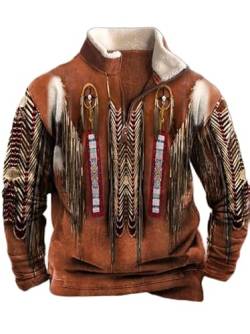 Herren Western Fleecejacke Cowboy Bull Head Print Pullover 1/4 Reißverschluss Stehkragen Langarm Country Sweatshirts B6 L von BBauer