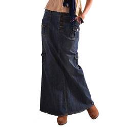 Langer Jeansrock, Damen Maxiröcke Mode Mittlere Taille Knopf Tasche Denim Skirt (XL, Dunkelblau) von BBring Rock