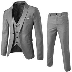 BBring Anzug Herren Slim Fit 3 Teilig Anzüge Modern Business Hochzeit Herrenanzug Einreiher Sakko Weste Hose(Gray,L) Herren Weste Herren Hosen Anzug Herren Hemd von BBring