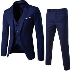 BBring Anzug Herren Slim Fit 3 Teilig Anzüge Modern Business Hochzeit Herrenanzug Einreiher Sakko Weste Hose(Navy,L) Wedding Kleidung Herren Schwarze Hose Herren von BBring