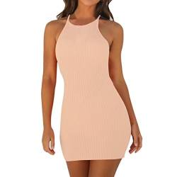 BBring Damen Sexy Ärmelloses Bodycon Minikleid Lady Sommer Cocktail Party Night Club Kleider (L, Beige) von BBring