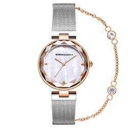 BCBGMAXAZRIA Damen Rund Roségold Armbanduhr, 33MM Gehäusegröße, Edelstahl beschichtet Mesh Armband (BG50679002) von BCBGMAXAZRIA