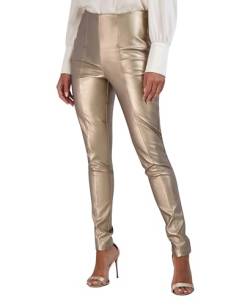 BCBGeneration Damen Metallische Kunstfell-Lederhose Hose, Bronze, M von BCBGeneration