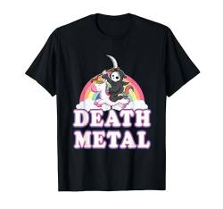 Death Metal Rock Music Lustiger Regenbogen Grim Sensenmann Einhorn T-Shirt von BCC Halloween Shirts