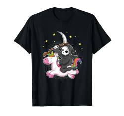 Death Metal Rock Musik Halloween Grim Reaper reitet Einhorn T-Shirt von BCC Halloween Shirts