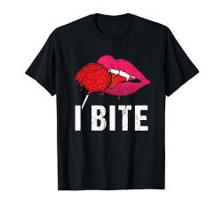 I Bite Sexy Lippen Dracula Vampir Zähne Halloween Kostüm T-Shirt von BCC Halloween Shirts