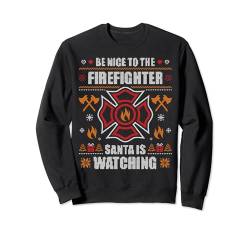 Be Nice To The Firefighter Feuerwehr Ugly Christmas Sweater Sweatshirt von BCC Santa's Christmas Shirts & Weihnachtsgeschenke