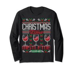 Christmas Time Mistletoe Wine Wein Ugly Christmas Sweater Langarmshirt von BCC Santa's Christmas Shirts & Weihnachtsgeschenke