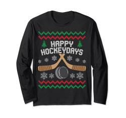 Happy Hockeydays Eishockey Hockey-Fan Ugly Christmas Sweater Langarmshirt von BCC Santa's Christmas Shirts & Weihnachtsgeschenke