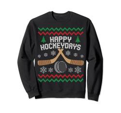 Happy Hockeydays Eishockey Hockey-Fan Ugly Christmas Sweater Sweatshirt von BCC Santa's Christmas Shirts & Weihnachtsgeschenke