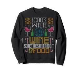 I Cook With Wine Food Lover Cooking Ugly Christmas Sweater Sweatshirt von BCC Santa's Christmas Shirts & Weihnachtsgeschenke