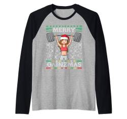 Merry Gainzmas Ugly Christmas Sweater Gym Miss Santa Claus Raglan von BCC Santa's Christmas Shirts & Weihnachtsgeschenke