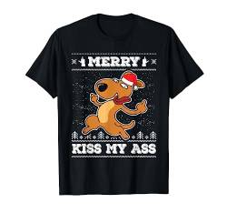 Merry Kiss My Ass Hund Santa Claus Ugly Christmas Sweater T-Shirt von BCC Santa's Christmas Shirts & Weihnachtsgeschenke