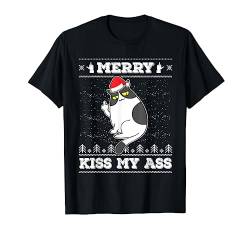 Merry Kiss My Ass Katze Santa Claus Ugly Christmas Sweater T-Shirt von BCC Santa's Christmas Shirts & Weihnachtsgeschenke