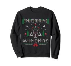 Merry Winemas Rotwein Ugly Christmas Sweater Wein-Trinker Sweatshirt von BCC Santa's Christmas Shirts & Weihnachtsgeschenke
