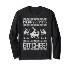 Merry X-Mas Bitches Rentier Adult Ugly Christmas Sweater Langarmshirt von BCC Santa's Christmas Shirts & Weihnachtsgeschenke
