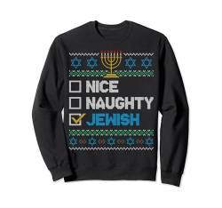 Nice Naughty Jewish Ugly Christmas Sweater Jüdisch Hanukkah Sweatshirt von BCC Santa's Christmas Shirts & Weihnachtsgeschenke