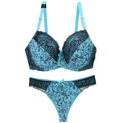 Damen BüGel Leicht Gepolsterter BH Plunge Cup BH Höschen Dessous Tanga Set 100-B von BCHRAYIUP