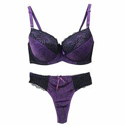 Damen BüGel Leicht Gepolsterter BH Plunge Cup BH Höschen Dessous Tanga Set 85-C von BCHRAYIUP