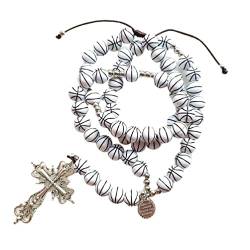 BCIOUS Katholische Rosenkranz-Perlen-Halskette mit Kreuz-Anhänger, 10,5 mm, runde Perlen, Taufgeschenk, Kommunion, Gebet, Rosenkranz, Kreuz-Anhänger, Halskette, christlicher Schmuck, Charm, von BCIOUS