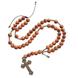 BCIOUS Vintage-Rosenkranz-Halskette, runde Glasperlen, Jesus-Kreuz-Anhänger, Halskette, katholischer religiöser Modeschmuck, Kreuz-Anhänger, Halskette, christlicher Schmuck, Charm, stapelbares von BCIOUS