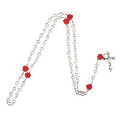Katholische Rosenkranz-Perlen-Halskette, 8 mm, weiße Perlen-Halskette, Medaille mit Legierung, Kreuz-Halsketten, perfekt für Mädchen, Frauen, Kreuz-Anhänger, Halskette für Herren, Perle Zink Glas, von BCIOUS