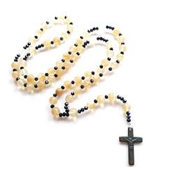 Katholischer Perlen-Rosenkranz mit Kruzifix, Kreuz, Gebetsgeschenk für Damen und Herren, Schmuck, religiöse lange Kette, religiös für Mädchen von BCIOUS
